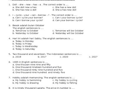 10 Contoh Soal Essay Bahasa Inggris Kelas 4 Semester 1 Lengkap dengan Kunci Jawaban 2026