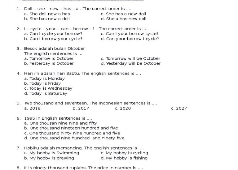 10 Contoh Soal Essay Bahasa Inggris Kelas 4 Semester 1 Lengkap dengan Kunci Jawaban 2026
