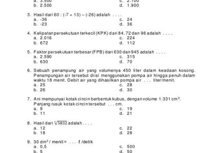 bank soal matematika kelas 5 semester 1 kurikulum 2013