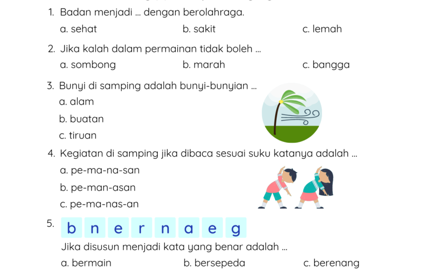 contoh soal bahasa indonesia kelas 3 sd tema 1