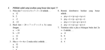 Soal Matematika Kelas 7 Semester 1 - Piffle me