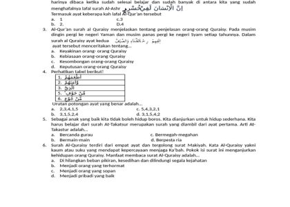 soal alquran hadits kelas 4 semester 1