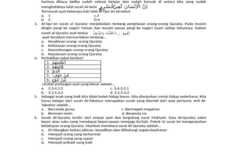 soal alquran hadits kelas 4 semester 1