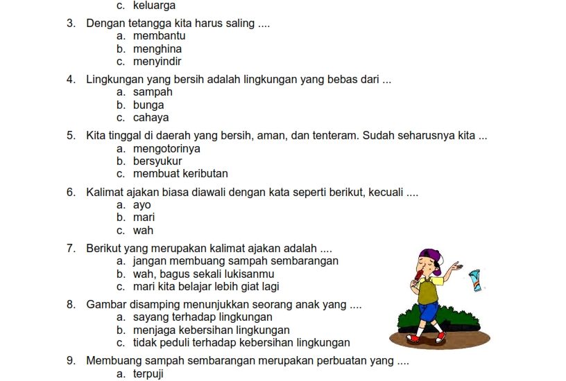 soal kelas 1 sd semester 2 tema 6