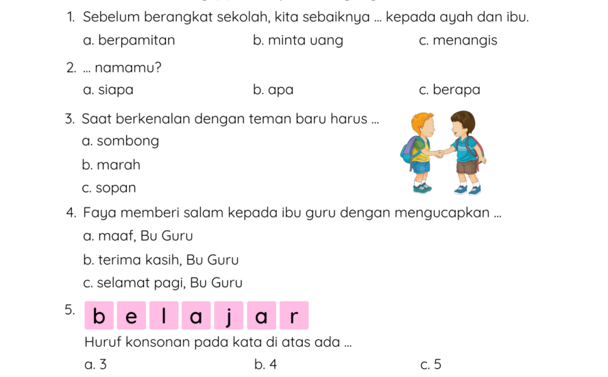soal kelas 1 sd tema 5