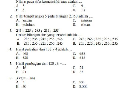 soal kelas 4 semester 1 dan kunci jawaban