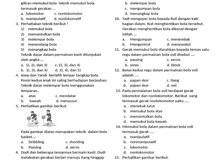 soal pjok kelas 4 semester 1 dan kunci jawaban