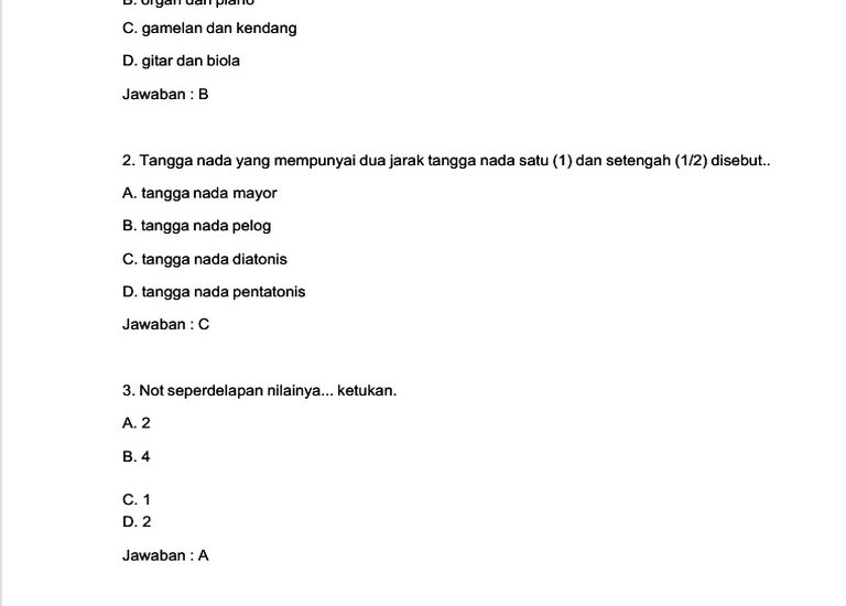 soal seni budaya kelas 4 semester 2 dan kunci jawaban