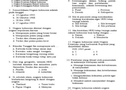 soal uas pkn kelas 4 semester 2 dan kunci jawaban