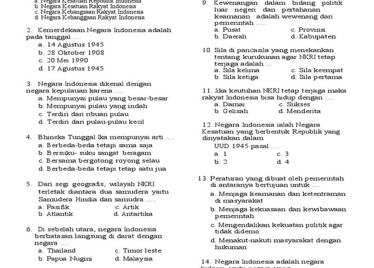 soal uas pkn kelas 4 semester 2 dan kunci jawaban