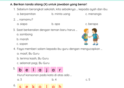 soal ulangan kelas 1 sd 2021