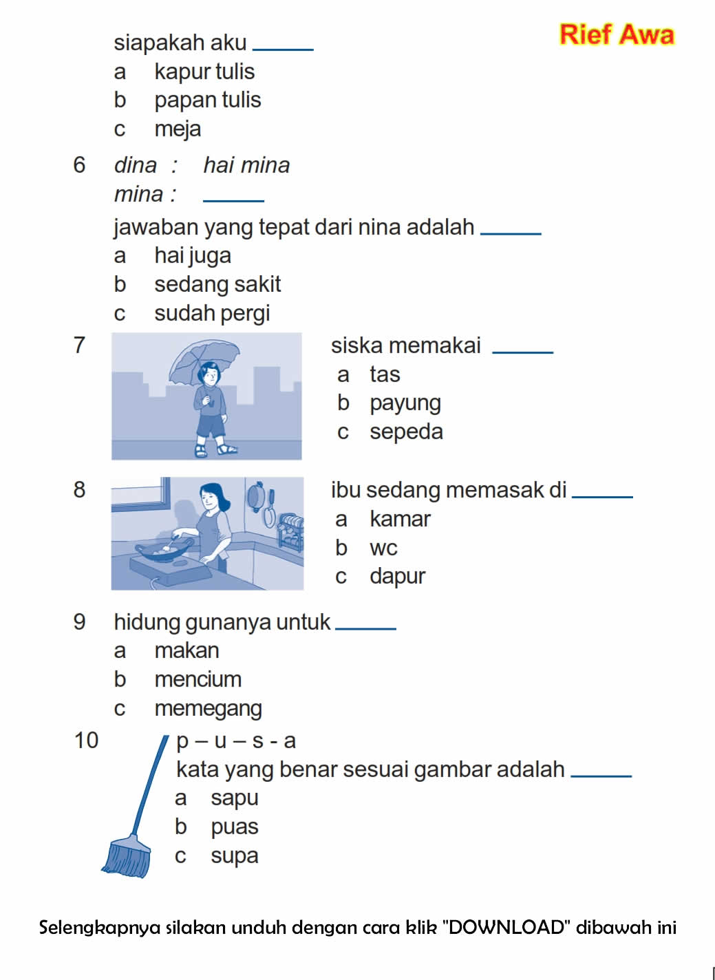 Soal Uts Bahasa Indonesia Kelas 1 Sd - Piffle me