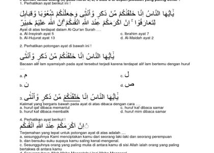 soal uts agama kelas 4 semester 2 dan kunci jawaban