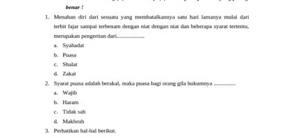 Soal Ujian Fiqih Kelas III Semester 1 PDF