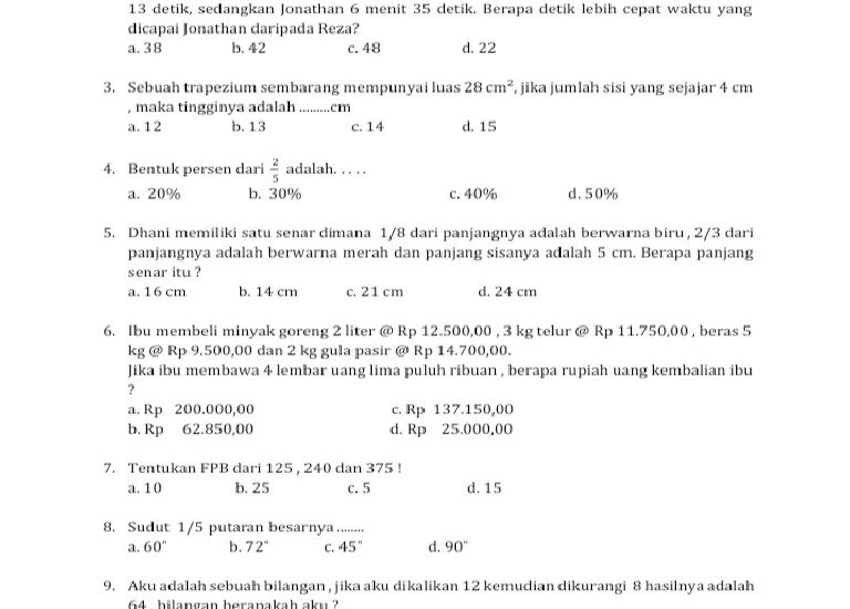 soal olimpiade matematika sd kelas 4 dan pembahasannya pdf