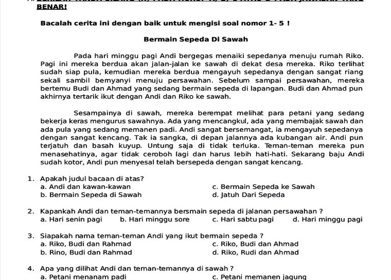 5 Contoh Soal Kelas 3 SD Bahasa Indonesia HOTS Bab 1 Kawan Seiring yang Wajib Dikuasai