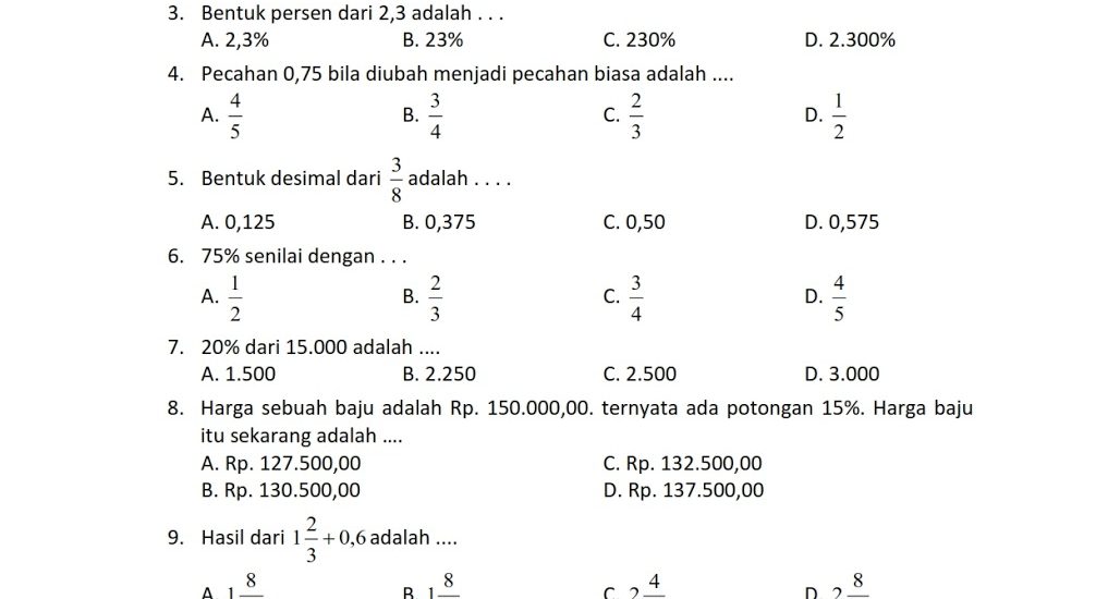 7 Latihan Terbukti Efektif dari Kumpulan Soal Matematika Kelas 5 Semester 2 Kurikulum 2013 Siap Cetak