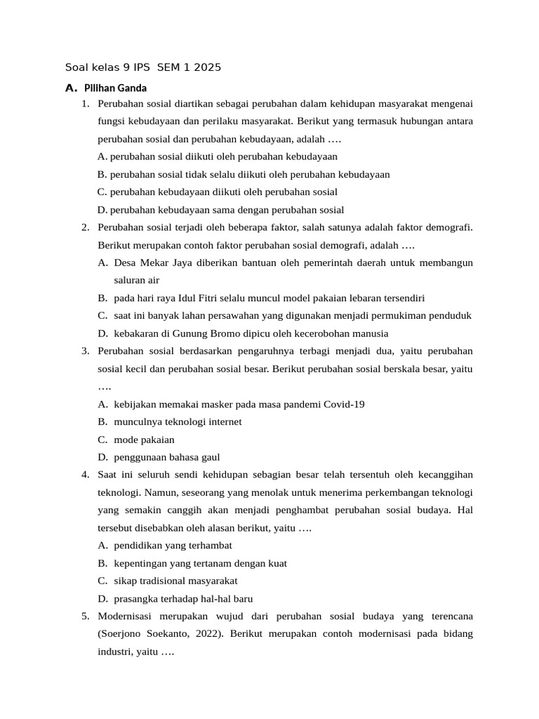 Soal IPS Kelas 9 SEM 1 2025 PDF