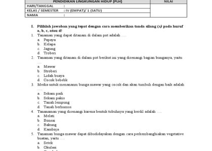 Ternyata Ini Rahasia Kisi Kisi Soal PLH Kelas 4 Semester 1 yang Wajib Diketahui