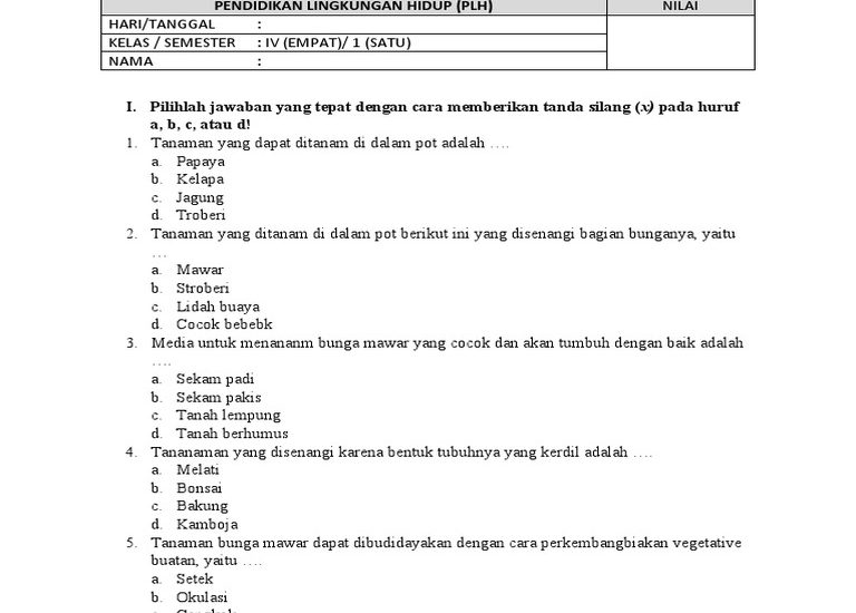 Ternyata Ini Rahasia Kisi Kisi Soal PLH Kelas 4 Semester 1 yang Wajib Diketahui