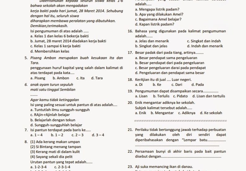 Wajib Tahu! Begini Cara Mudah Download Soal UTS Bahasa Indonesia Kelas 4 Semester 2 untuk Latihan Si Kecil