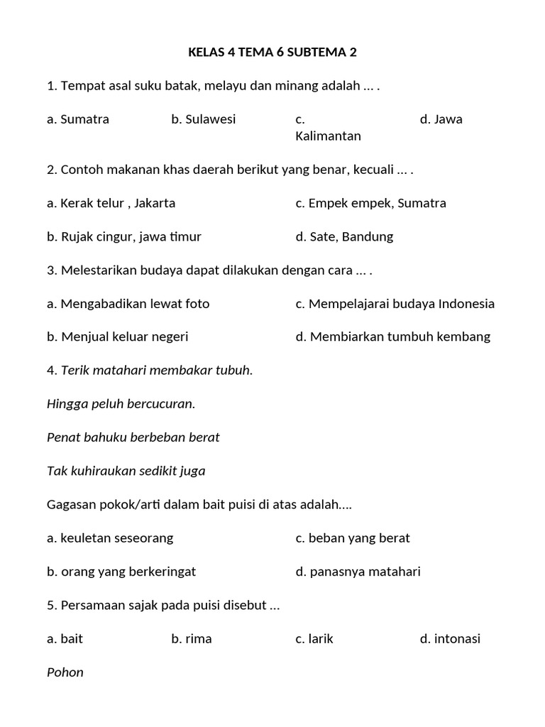 7 Contoh Soal Tematik Tema 6 Subtema 2 Kelas 4 yang Wajib Diketahui Sebelum Ujian