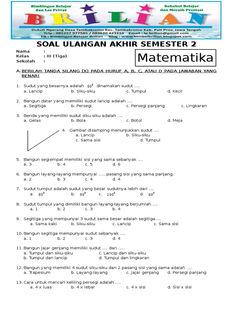 7 Latihan Soal UAS Matematika Kelas 3 SD Semester 2 yang Sering Muncul di Ujian, Wajib Dipelajari Sebelum Terlambat