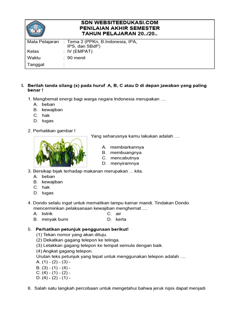 Terbukti Mudah! Download Soal PAS Kelas 4 Tema 2 2018 Docx Sebelum Semua Kehabisan