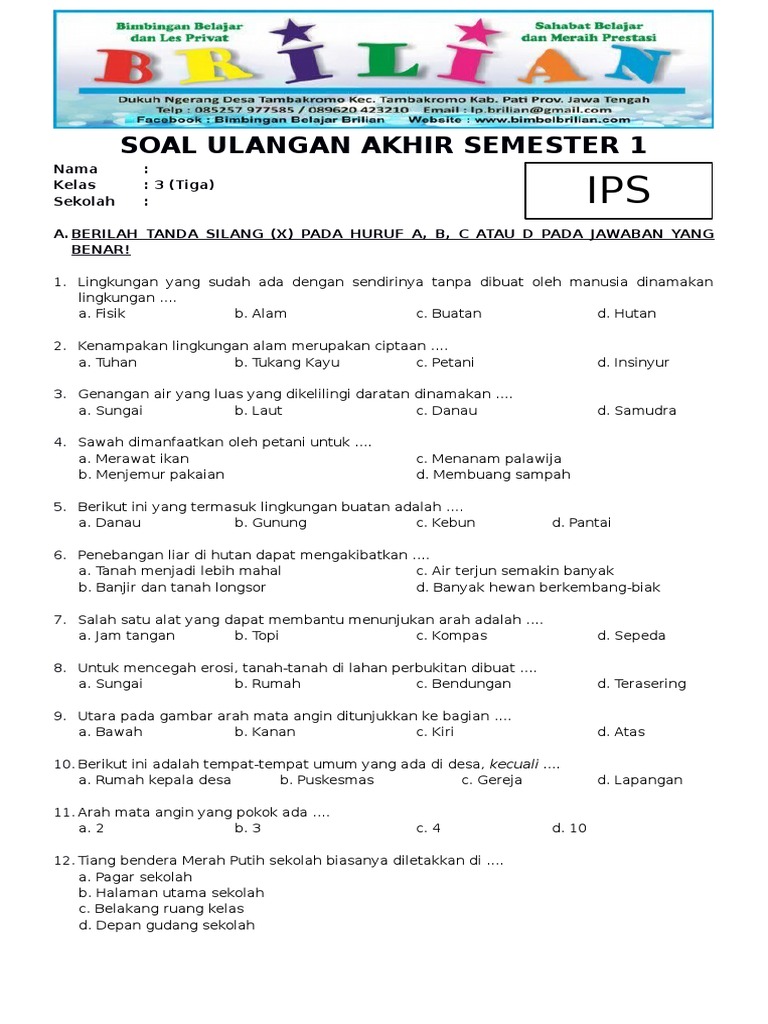 Wajib Tahu 5 Latihan Soal UAS PAS IPS Kelas 3 SD Semester 1 yang Sering Muncul di Ujian