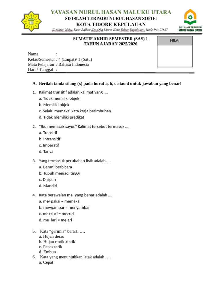 Rahasia Skor Sempurna Kerjakan Soal Bahasa Indonesia Kelas 4 SD Semester 1 Kurikulum 2013